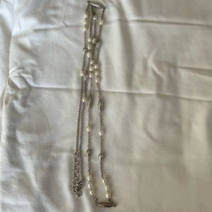 Brighton Silver & Faux Pearl Long Necklace
